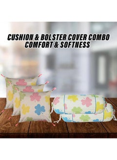 Kuber Industries Kuber Industries Bolster Cover | Soft Cotton 2 Piece Bolster Cover Set | 3 Piece Square Cushion Cover Set | Multi-Flower Design Bolster & Cushion Cover Set | Pack of 5 | Cream  - Image 5