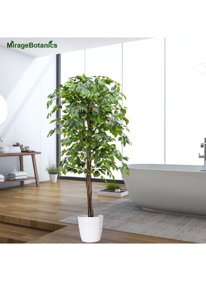 ميراج بوتانيكس شجرة الفيكات الصناعية ثلاثية الساق بارتفاع 150 سم مع ساق خشبي طبيعي، شجرة داخلية للديكور المنزلي، شجرة فيكات مزيفة مع إناء تشتل أسود، ديكور مكتب - Image 1