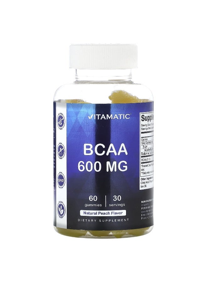 Vitamatic فيتاميناتك، بي سي إيه إيه، خوخ طبيعي، 600 ملغ، 60 جيمي (300 ملغ لكل جيمي) - Image 1