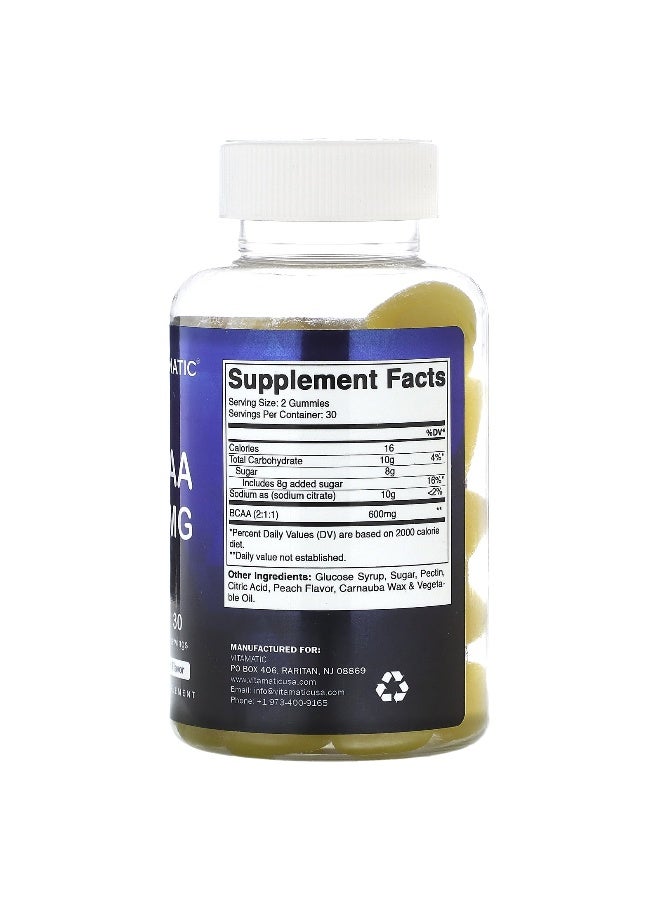 Vitamatic فيتاميناتك، بي سي إيه إيه، خوخ طبيعي، 600 ملغ، 60 جيمي (300 ملغ لكل جيمي) - Image 2