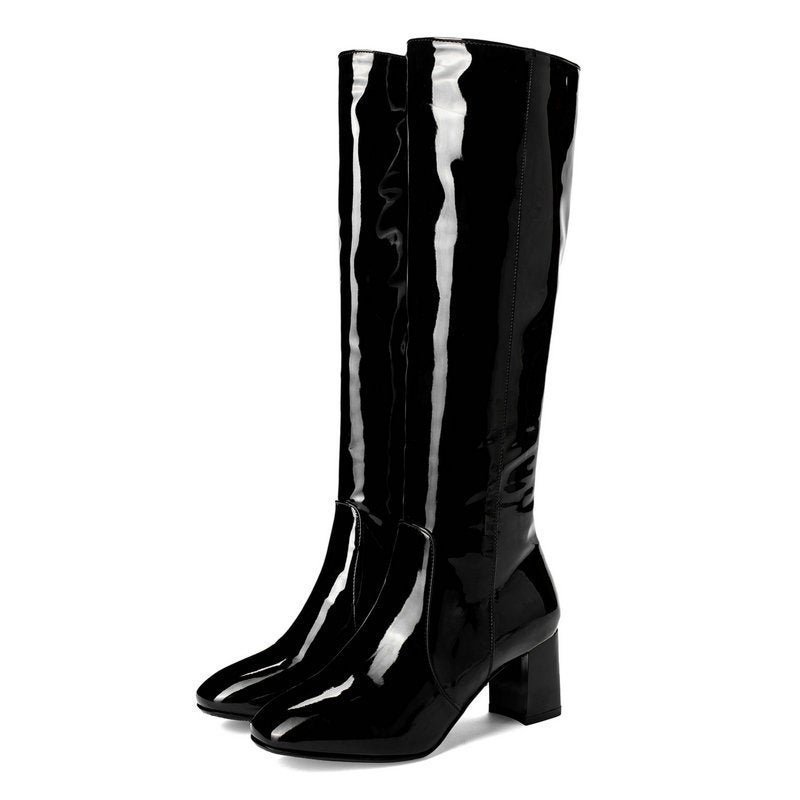 Large Size Patent Leather High-Heeled Boots, Trendy Women'S Thick-Heeled Boots, Stage Performance Over-The-Knee Boots, Nightclub Boots - Image 3