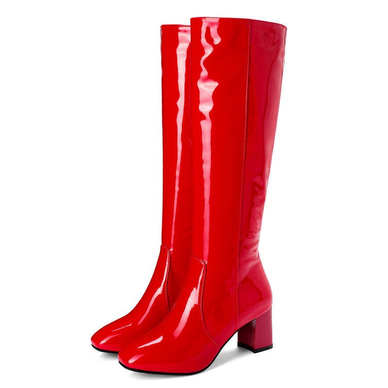 Large Size Patent Leather High-Heeled Boots, Trendy Women'S Thick-Heeled Boots, Stage Performance Over-The-Knee Boots, Nightclub Boots - Image 2