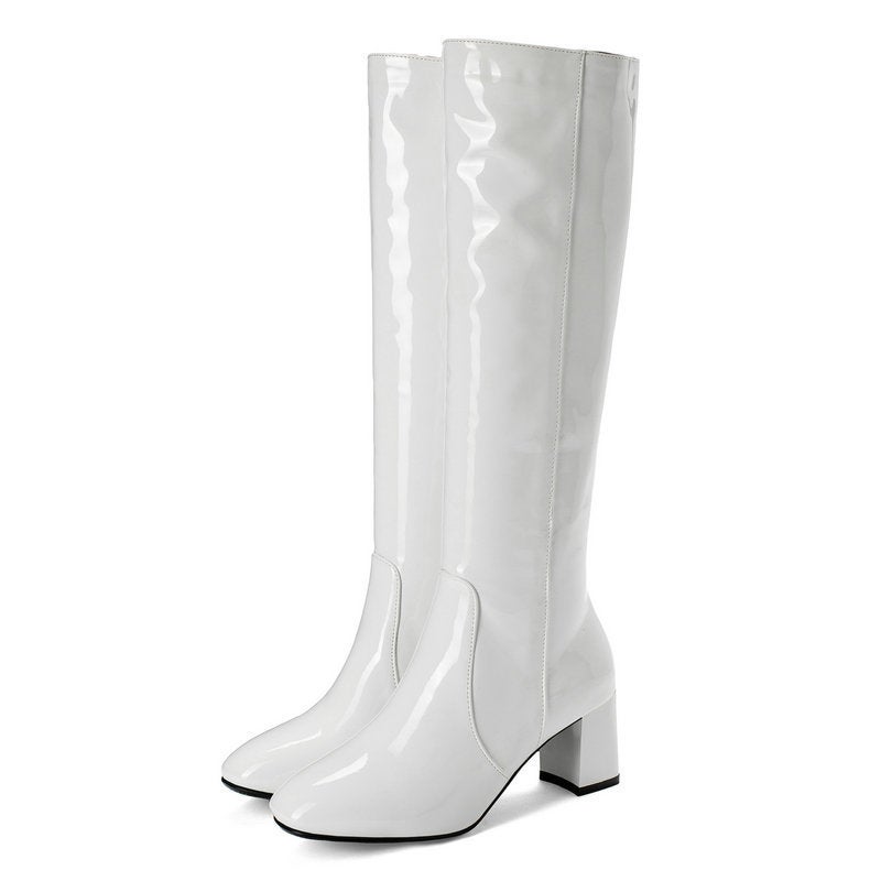 Large Size Patent Leather High-Heeled Boots, Trendy Women'S Thick-Heeled Boots, Stage Performance Over-The-Knee Boots, Nightclub Boots - Image 4
