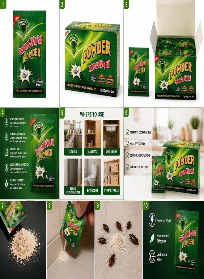 Green River Cockroach Killing Bait Powder – Roach Killer Powder Sachets, Effective Cockroach Control, 5g × 25 Sachets - Image 3