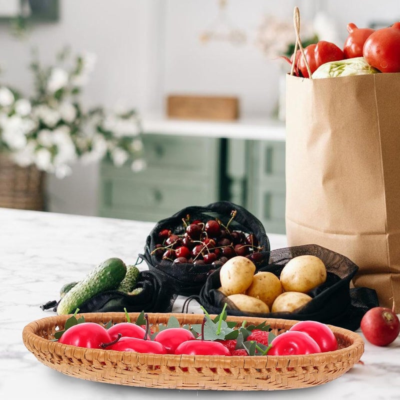 27x18x4cm Woven Small Fruit Basket Kitchen Bread Serving Tray Traditional Chinese Food Storage Basket for Home and Outdoor Use - Image 5