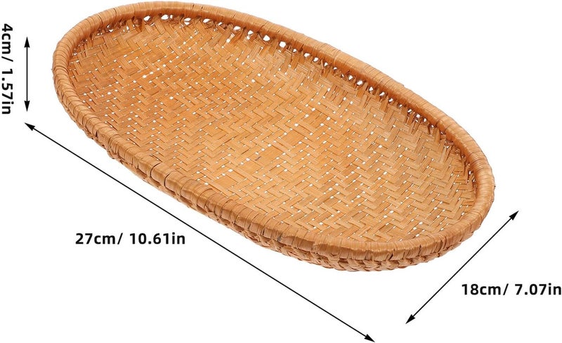 27x18x4cm Woven Small Fruit Basket Kitchen Bread Serving Tray Traditional Chinese Food Storage Basket for Home and Outdoor Use - Image 2
