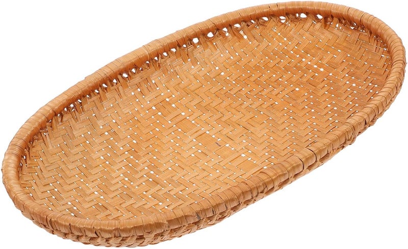 27x18x4cm Woven Small Fruit Basket Kitchen Bread Serving Tray Traditional Chinese Food Storage Basket for Home and Outdoor Use - Image 1