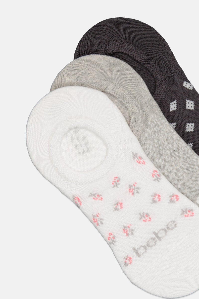 bebe Women 3 Pairs Printed Invisible Socks, Multicolor - Image 3