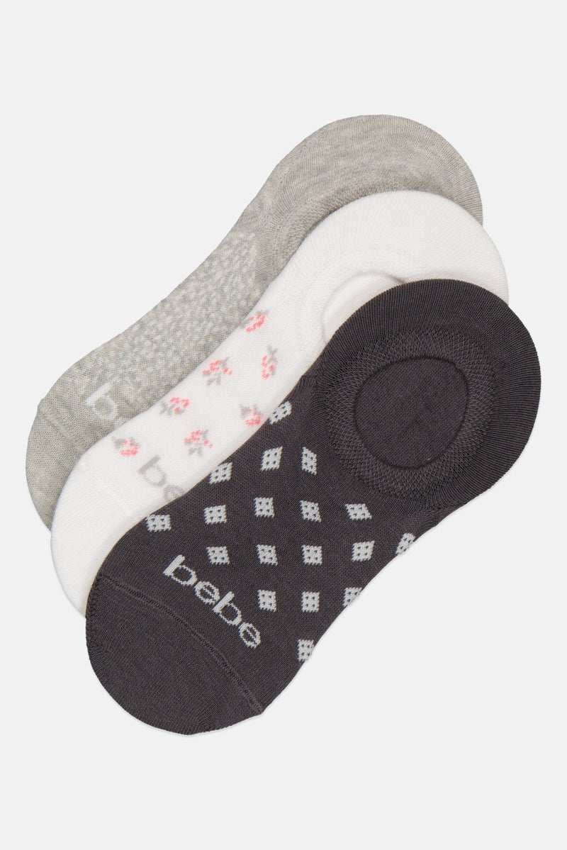 bebe Women 3 Pairs Printed Invisible Socks, Multicolor - Image 1