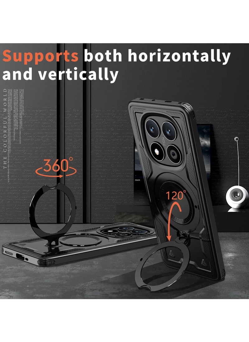 Shockproof Magnetic Phone Case for Xiaomi Redmi Note 14 Pro Plus,  Protective Cover with 360 Rotating Ring Stand for Xiaomi Redmi Note 14 Pro+