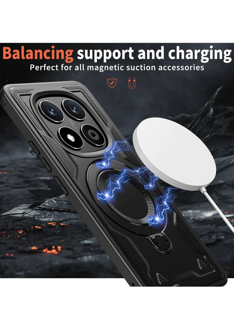 Shockproof Magnetic Phone Case for Xiaomi Redmi Note 14 Pro Plus,  Protective Cover with 360 Rotating Ring Stand for Xiaomi Redmi Note 14 Pro+