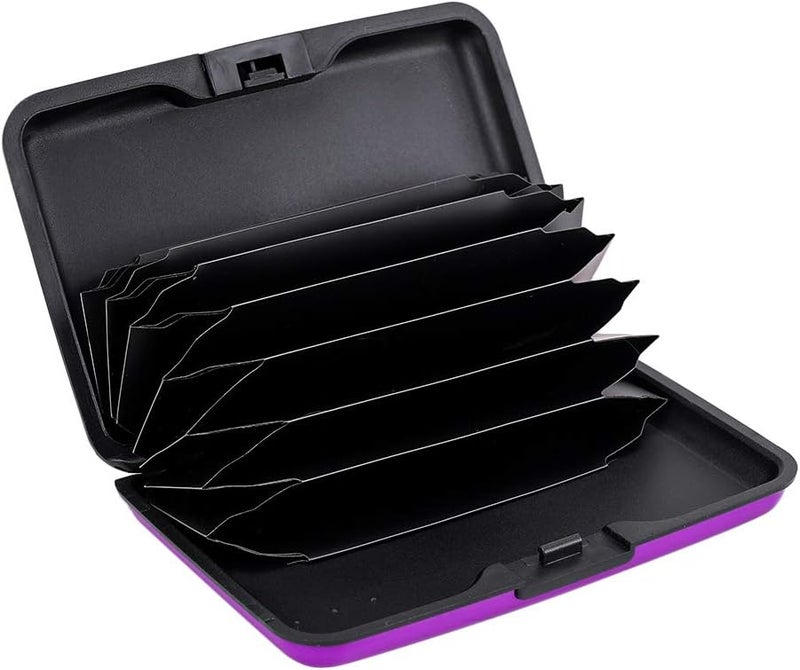 ELFISH RFID Blocking Credit Card Protector Aluminum ID Case Hard Shell Business Card Holders Metal Wallet for Men or Women (Aluminum, Purple) - Image 2