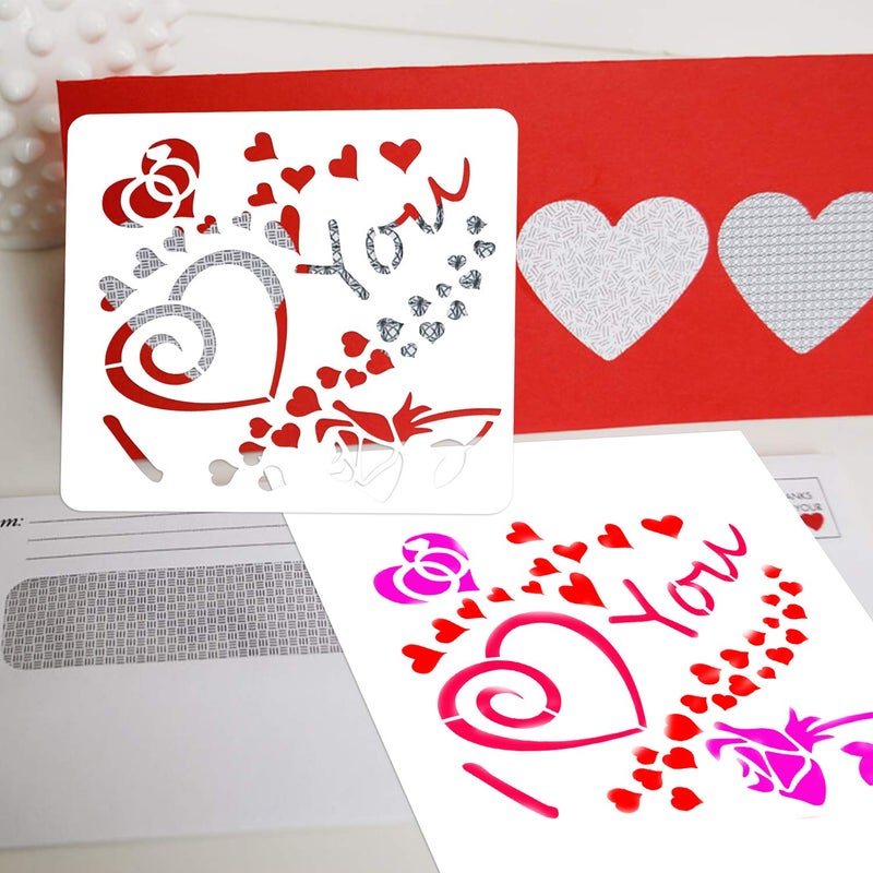 Konsait 16pack Valentine's Day Stencils Reusable Template Stencils for Valentines Painting- Gift/Envelopes/Scrapbooks/Crafts/Photo Album/for Women Card Decoration Valentines Day Party Favor Supplies - Image 5
