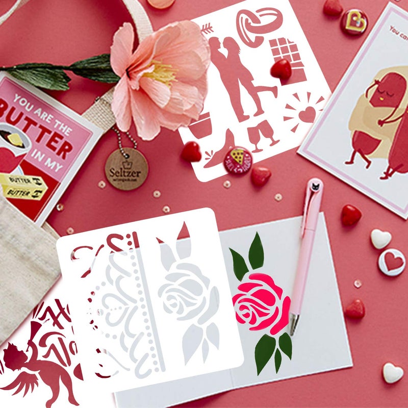 Konsait 16pack Valentine's Day Stencils Reusable Template Stencils for Valentines Painting- Gift/Envelopes/Scrapbooks/Crafts/Photo Album/for Women Card Decoration Valentines Day Party Favor Supplies - Image 3