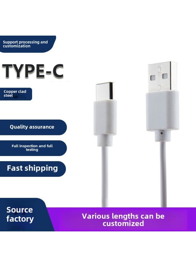 Type-c20 Cm Short Line Copper Clad Steel Charging Line USB Data Line Small Fan Led Light Shaver Matching Machine-Color:80cm White [type-c] Charging Cable—copper Clad Steel  - Image 1