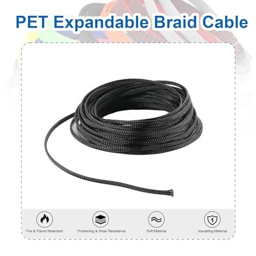 Heyiarbeit 10m/32.8ft PET Expandable Braid Cable Sleeving Flexible Wire Mesh Sleeve Black 4mm - Image 3