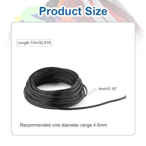Heyiarbeit 10m/32.8ft PET Expandable Braid Cable Sleeving Flexible Wire Mesh Sleeve Black 4mm - Image 2