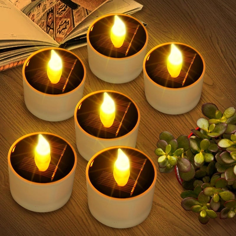12 عبوات شموع ليد شمسية غير قابلة للاشتعال، ضوء شمع متوهج لديكور المنزل والحديقة - Image 5