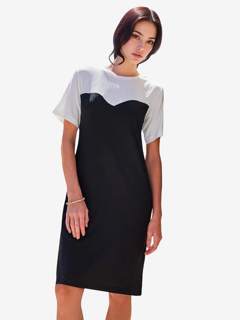 BDART Color Blocked Jersey Knit Dress with Crew Neck