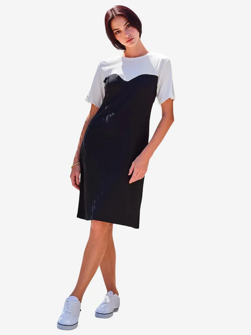 BIG DART BDART Color Blocked Jersey Knit Dress with Crew Neck