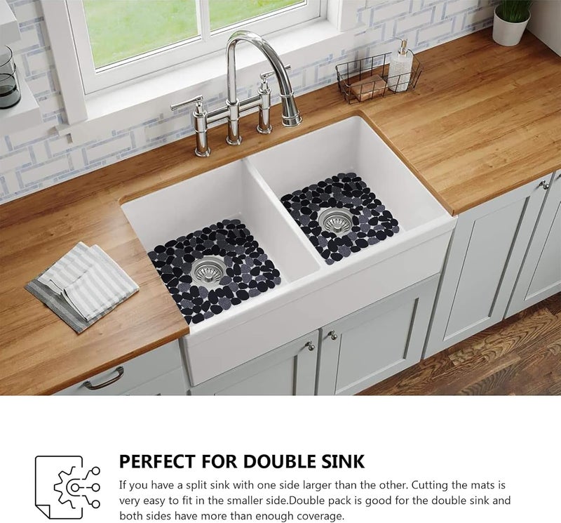 OTHWAY 2Pcs Kitchen Sink Mats, 15.8" x12" Scratch Free Sink Protector for Stainless Steel/Porcelain Sink, Pebble Design Quick Drain Dish Drying Mat, a Nice Touch for Your Kitchen - Image 4
