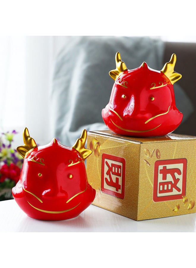 Creative Ceramic Decoration Home Living Room Desktop Lucky Decoration Zodiac Dragon Piggy Bank Storage Pot Business Gift-Color:Dragon Fortune Piggy Bank Suit Large Suit (15*9*15) - Image 2
