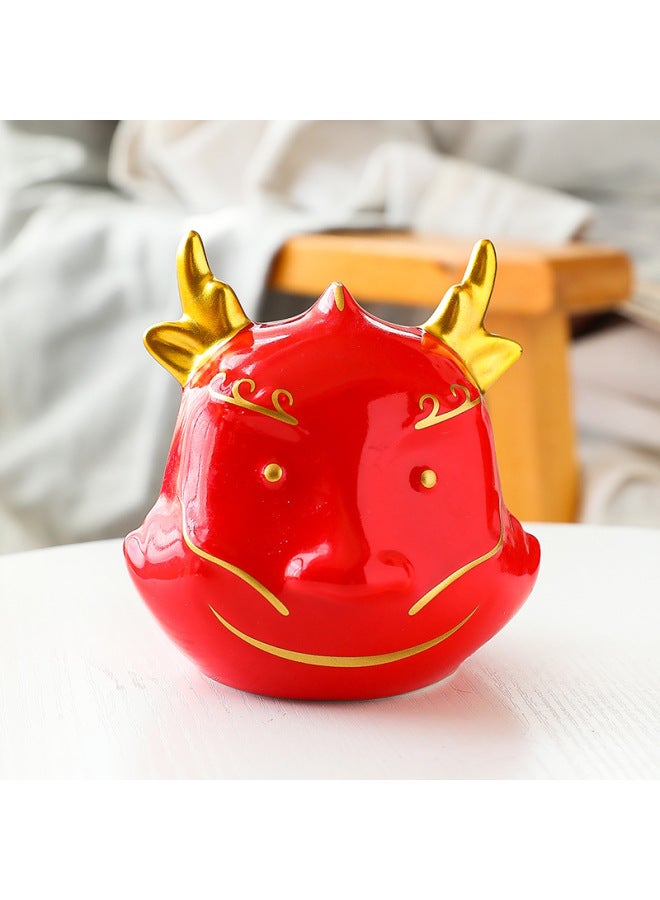 Creative Ceramic Decoration Home Living Room Desktop Lucky Decoration Zodiac Dragon Piggy Bank Storage Pot Business Gift-Color:Dragon Fortune Piggy Bank Suit Large Suit (15*9*15) - Image 5