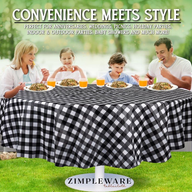 ZIMPLEWARE Premium Black Gingham Checkered Plastic Table Cloth Disposable (6 Pack) Round Tablecloth (84in) Party Table Cloths Disposable  Perfect Table Cloth Round Cover for Any Table Up to 6 Feet - Image 4