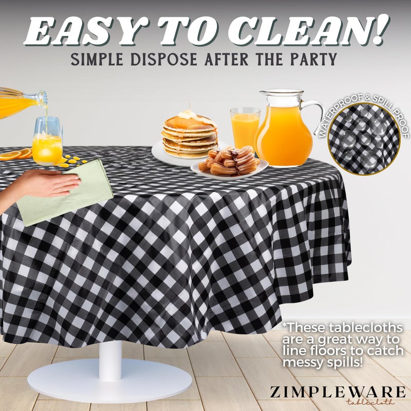 ZIMPLEWARE Premium Black Gingham Checkered Plastic Table Cloth Disposable (6 Pack) Round Tablecloth (84in) Party Table Cloths Disposable  Perfect Table Cloth Round Cover for Any Table Up to 6 Feet - Image 5