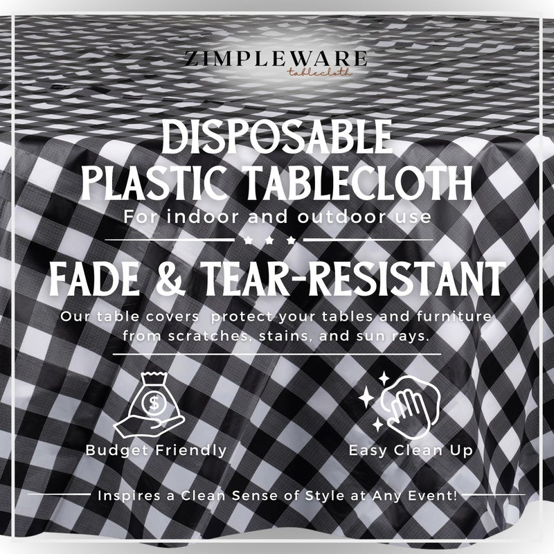 ZIMPLEWARE Premium Black Gingham Checkered Plastic Table Cloth Disposable (6 Pack) Round Tablecloth (84in) Party Table Cloths Disposable  Perfect Table Cloth Round Cover for Any Table Up to 6 Feet - Image 2