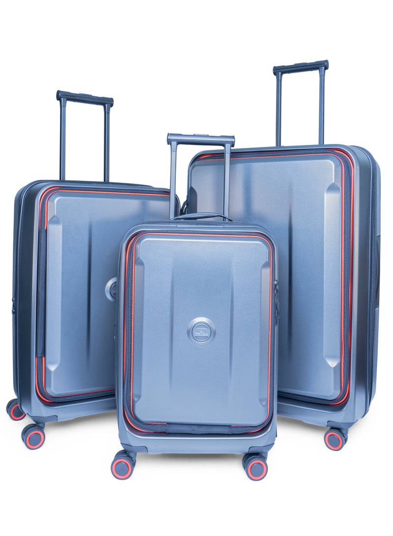 Track مجموعة حقائب Track Daytona الصلبة – حقيبة سفر أمامية متينة من مادة PC، قابلة للتوسيع، قفل آمن، سحاب مضاد للسرقة، منفذ USB و compartment للابتوب (حقيبة يد)، 4 عجلات دوارة مزدوجة، حقيبة تسجيل وحقيبة يد - Image 1