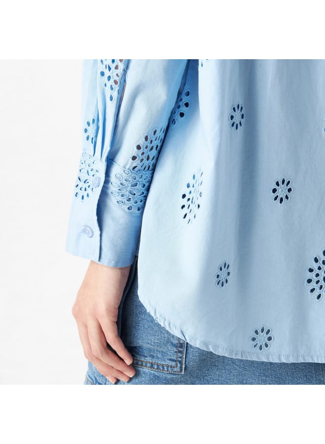 Lee Cooper Lee Cooper All-Over Schiffli Embroidered Shirt with Long Sleeves  - Image 4