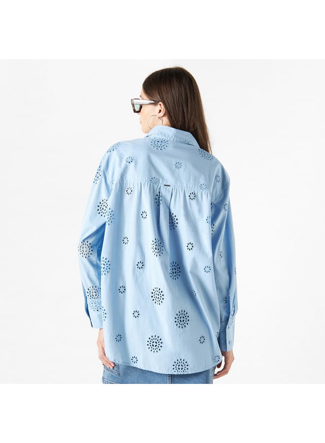 Lee Cooper Lee Cooper All-Over Schiffli Embroidered Shirt with Long Sleeves  - Image 3