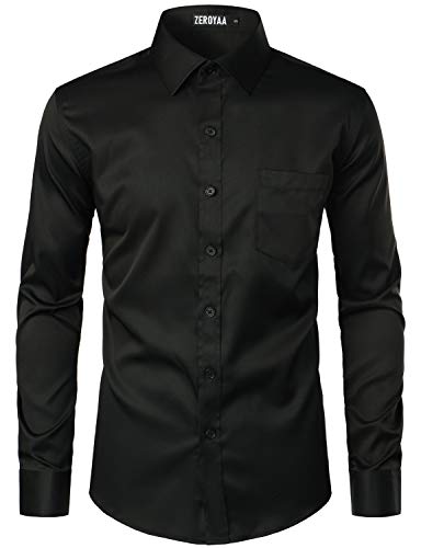 ZEROYAA Men's Urban Stylish Casual Business Slim Fit Long Sleeve Button Up Dress Shirt with Pocket ZLCL29 Black Medium - Image 4