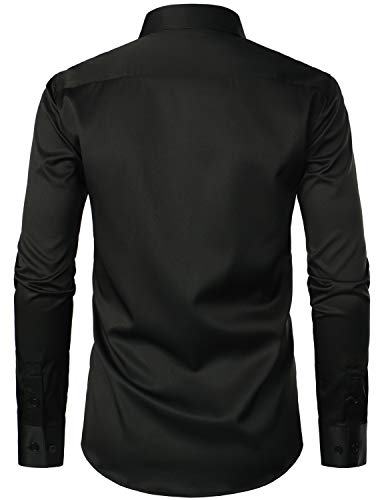 ZEROYAA Men's Urban Stylish Casual Business Slim Fit Long Sleeve Button Up Dress Shirt with Pocket ZLCL29 Black Medium - Image 3