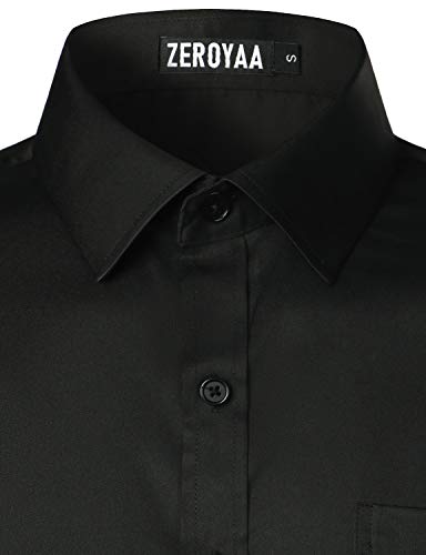ZEROYAA Men's Urban Stylish Casual Business Slim Fit Long Sleeve Button Up Dress Shirt with Pocket ZLCL29 Black Medium - Image 5
