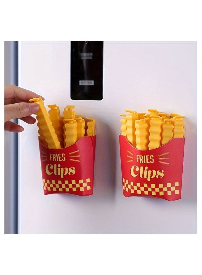 HOMESTAR Magnetic Fries Clips Set of 12 Clips with Durable Plastic Holder Keep Food Fresh & Organized Novelty Design for Fridge Seal Chips Bags & Packages Cute & Practical Kitchen Accessories - Image 1