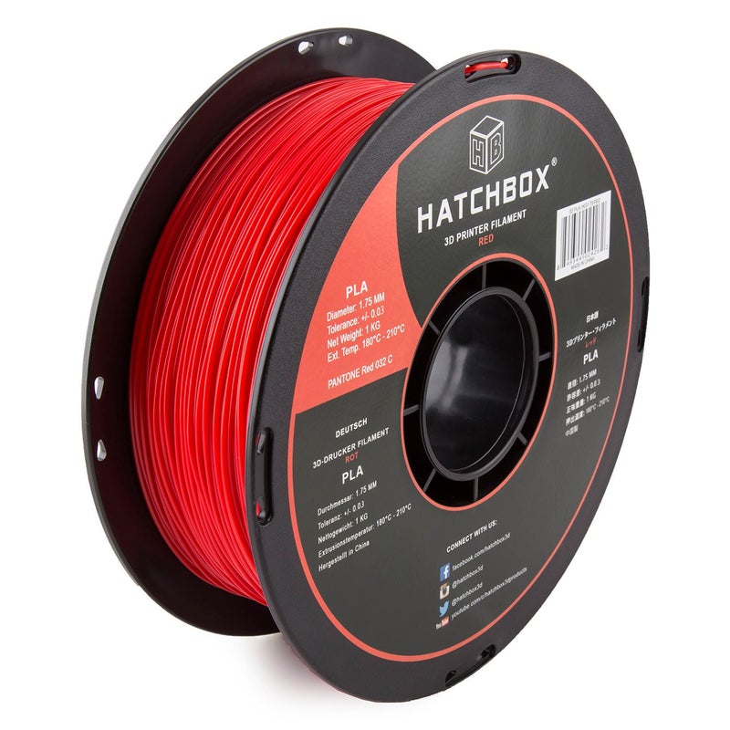 HATCHBOX 1.75mm Red PLA 3D Printer Filament, 1 KG Spool, Dimensional Accuracy +/- 0.03 mm, 3D Printing Filament - Image 1