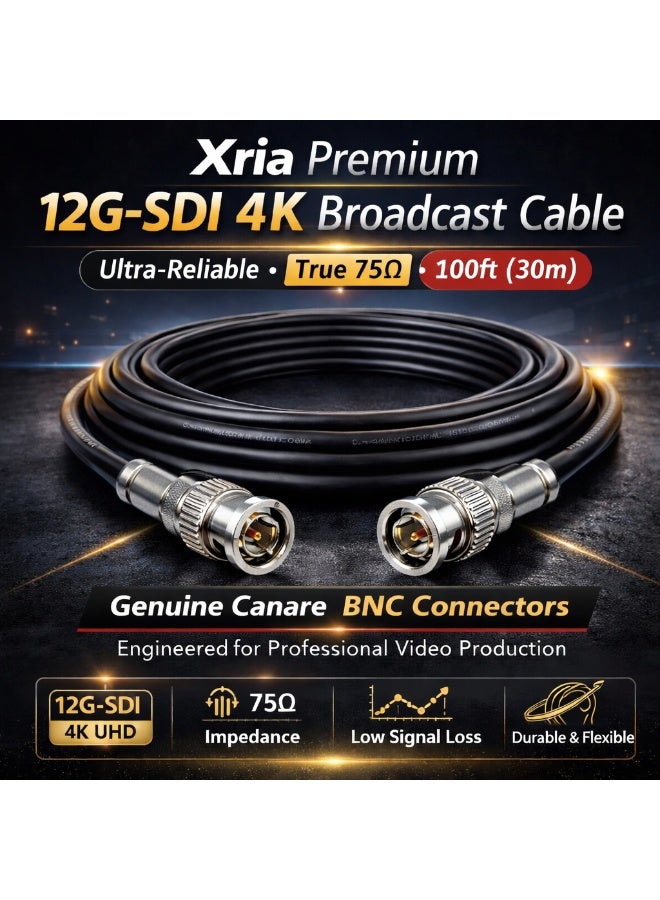 Xria 12G-SDI 4K Broadcast Video Cable 30m (100ft) – Canare BNC to BNC 75Ω Professional SDI Coaxial Cable for Cameras, Switchers & Studio Equipment - Image 3