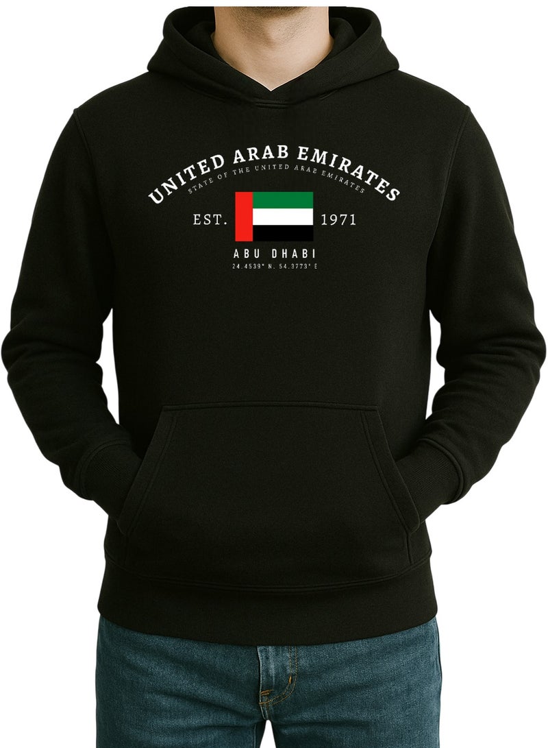 UAE Abu Dhabi Coordinates Hoodie – EST. 1971 Minimal Flag Design  Unisex National Day Hoodie - Image 1