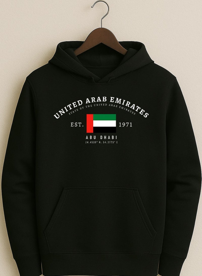 UAE Abu Dhabi Coordinates Hoodie – EST. 1971 Minimal Flag Design  Unisex National Day Hoodie - Image 2