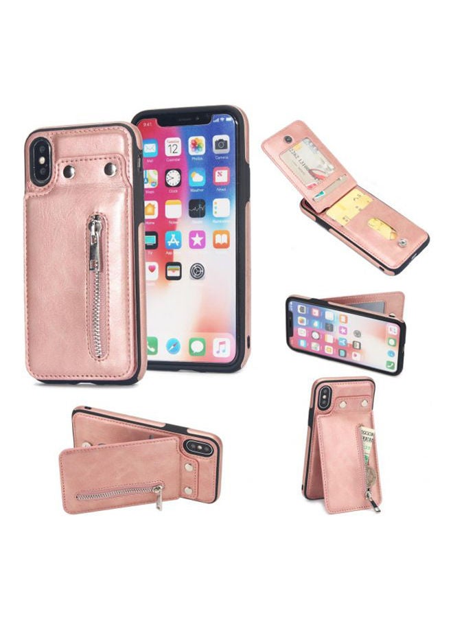 NIBEMINENT Cases For Iphone Xs Max Fashion Zipper Leather Phone Case Card Holder Wallet Cover Pink 