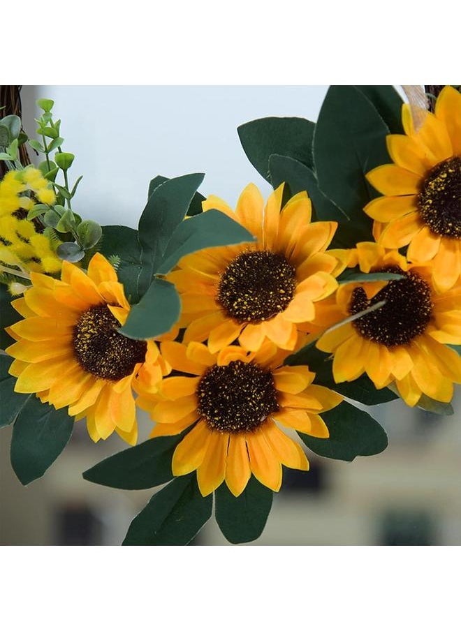 Generic 10In Artificial Sunflower Wreath,Yellow Sunflower and Green Leaves Flower Wreath,Rattan Sunflower Wreath for Front Door Indoor or Outdoor Wall  - Image 3