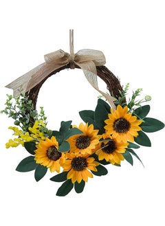 Generic 10In Artificial Sunflower Wreath,Yellow Sunflower and Green Leaves Flower Wreath,Rattan Sunflower Wreath for Front Door Indoor or Outdoor Wall  - Image 1