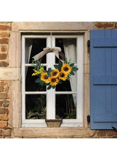Generic 10In Artificial Sunflower Wreath,Yellow Sunflower and Green Leaves Flower Wreath,Rattan Sunflower Wreath for Front Door Indoor or Outdoor Wall  - Image 2