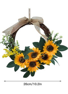 Generic 10In Artificial Sunflower Wreath,Yellow Sunflower and Green Leaves Flower Wreath,Rattan Sunflower Wreath for Front Door Indoor or Outdoor Wall  - Image 5