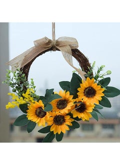 Generic 10In Artificial Sunflower Wreath,Yellow Sunflower and Green Leaves Flower Wreath,Rattan Sunflower Wreath for Front Door Indoor or Outdoor Wall  - Image 4