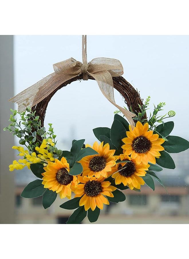 Generic 10In Artificial Sunflower Wreath,Yellow Sunflower and Green Leaves Flower Wreath,Rattan Sunflower Wreath for Front Door Indoor or Outdoor Wall  - Image 4