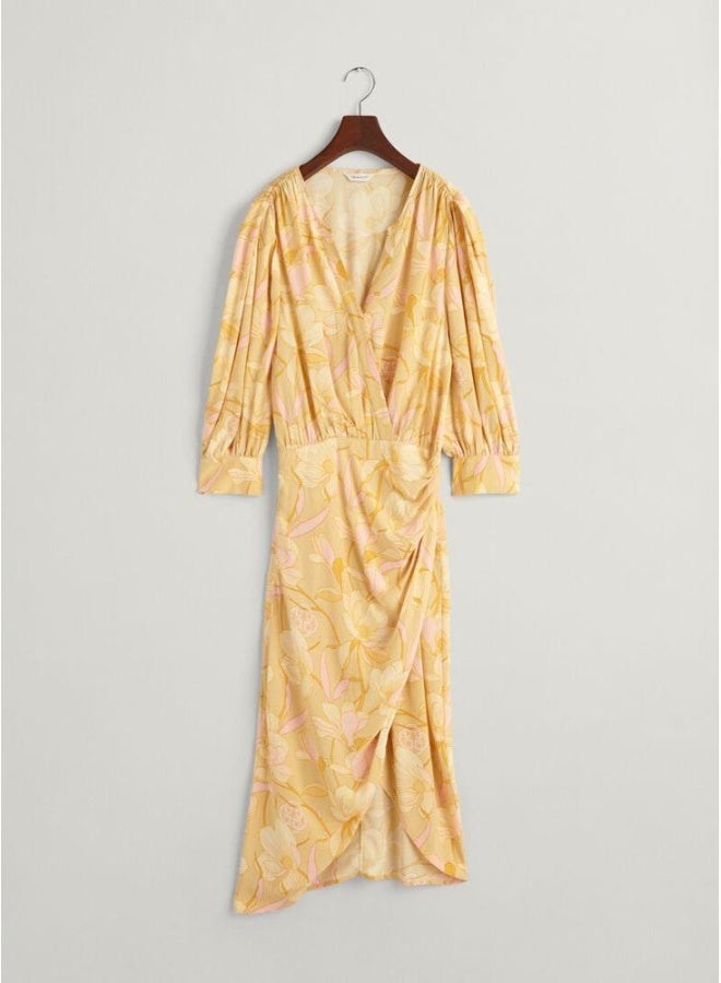 غانت فستان ملفوف بطبعة ماجنوليا بقصة عادية - Image 5