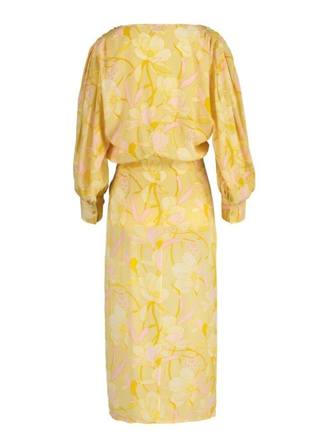 غانت فستان ملفوف بطبعة ماجنوليا بقصة عادية - Image 4